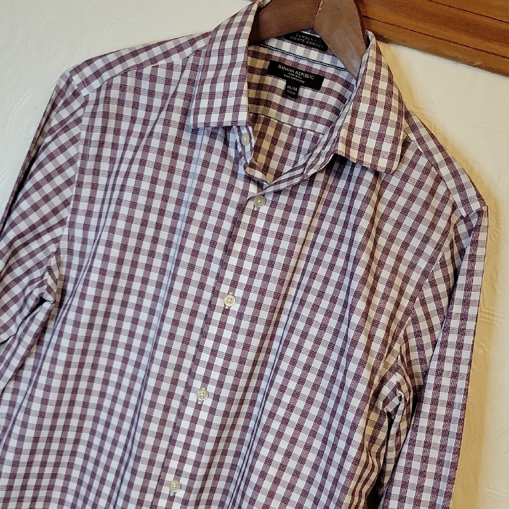 Banana Republic Men's Plaid Button-Down Shirt - Brown and White